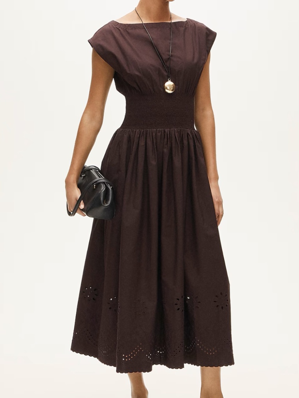 Smocked Eyelet Hem Dress in Poplin